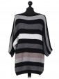 Italian Knitted Stripy Batwing Half Sleeves Top grey back