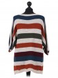 Italian Knitted Stripy Batwing Half Sleeves Top navy back