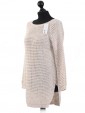 Italian Knitted Thigh Length Sequin Tunic Top-Beige side