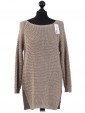 Italian Knitted Thigh Length Sequin Tunic Top-Mocha