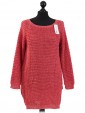 Italian Knitted Thigh Length Sequin Tunic Top-Coral