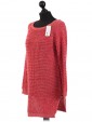 Italian Knitted Thigh Length Sequin Tunic Top-Coral side
