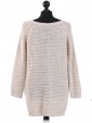 Italian Knitted Thigh Length Sequin Tunic Top-Beige back