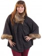 Italian Ladies Batwing Sleeves Faux Fur Poncho Charcoal