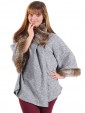 Italian Ladies Batwing Sleeves Faux Fur Poncho Grey
