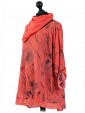 Italian Print Sequined Hem Top with Scarf-Coral side
