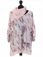 Italian Print Sequined Hem Top with Scarf-Nude