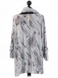 Italian Print Sequined Hem Top with Scarf-Charcoal back