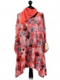 Italian Lagenlook Floral Print Tunic Top With Scarf-Coral