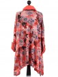 Italian Lagenlook Floral Print Tunic Top With Scarf-Coral back