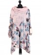 Italian Lagenlook Floral Print Tunic Top With Scarf-Dusty pink