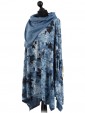 Italian Lagenlook Floral Print Tunic Top With Scarf-Denim side