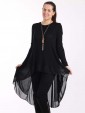 Italian Lagenlook High Low Chiffon Dress-Black 1