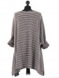 Italian Ladies Lagenlook Stripe Knitted Tunic Top Mocha Back
