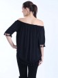 Italian Lagenlook Off Shoulder Pom Pom Hem Top-Black 4