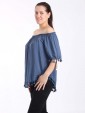 Italian Lagenlook Off Shoulder Pom Pom Hem Top-Denim 3