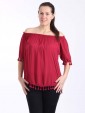 Italian Lagenlook Off Shoulder Pom Pom Hem Top-Maroon 1