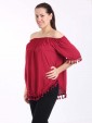 Italian Lagenlook Off Shoulder Pom Pom Hem Top-Maroon 2