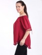 Italian Lagenlook Off Shoulder Pom Pom Hem Top-Maroon 3