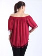 Italian Lagenlook Off Shoulder Pom Pom Hem Top-Maroon 4