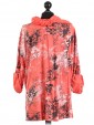 Italian Lagenlook Printed Sequin Hem Tunic Top-Coral back