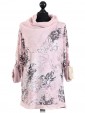 Italian Lagenlook Printed Sequin Hem Tunic Top-Dusty pink