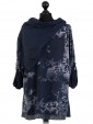 Italian Lagenlook Printed Sequin Hem Tunic Top- navy