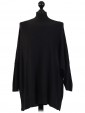  Italian Lagenlook Scoop Neck Batwing Black Top