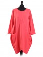 Italian Lagenlook Front Pocket Dress-Coral