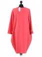 Italian Lagenlook Front Pocket Dress-Coral back