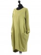 Italian Lagenlook Front Pocket Dress-Lime green side