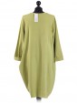 Italian Lagenlook Front Pocket Dress-Lime green back