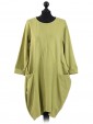 Italian Lagenlook Front Pocket Dress-Lime green