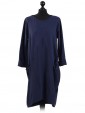 Italian Lagenlook Front Pocket Dress-Navy 