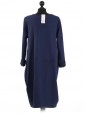 Italian Lagenlook Front Pocket Dress-Navy back