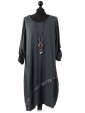 Italian Lagenlook Sequin Pocket Jersey Dress charcoal
