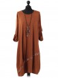 Italian Lagenlook Sequin Pocket Jersey Dress rust