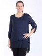 Italian Lagenlook Split Back with Button Detail High Low Top-Navy 