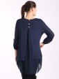 Italian Lagenlook Split Back with Button Detail High Low Top-Navy back