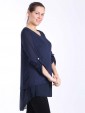 Italian Lagenlook Split Back with Button Detail High Low Top-Navy side