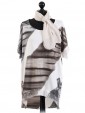 Italian Lagenlook Tye & Dye High Low Sequin Hem Tunic Top With Scarf- grey