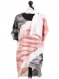 Italian Lagenlook Tye & Dye High Low Sequin Hem Tunic Top With Scarf - pink 