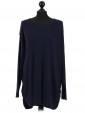  Italian Lagnelook Smoking Side Hem Knitted Top Navy