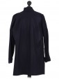 Italian Lapel Collar Long Sleeves Front Pocket Coat Navy Back