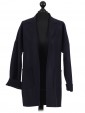 Italian Lapel Collar Long Sleeves Front Pocket Coat Navy