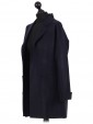 Italian Lapel Collar Long Sleeves Front Pocket Coat Navy Side