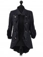 Italian Leather Effect Long Collar With Metal Buttons Jacket black