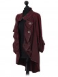 Italian Leather Effect Long Collar With Metal Buttons Jacket wine side