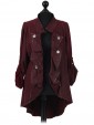Italian Leather Effect Long Collar With Metal Buttons Jacket wine