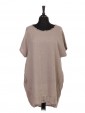 Italian Linen Lace Panel Lagenlook Dress With Back Split mocha